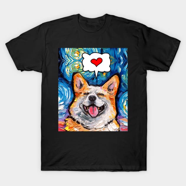 Smiling Corgi Love T-Shirt by sagittariusgallery